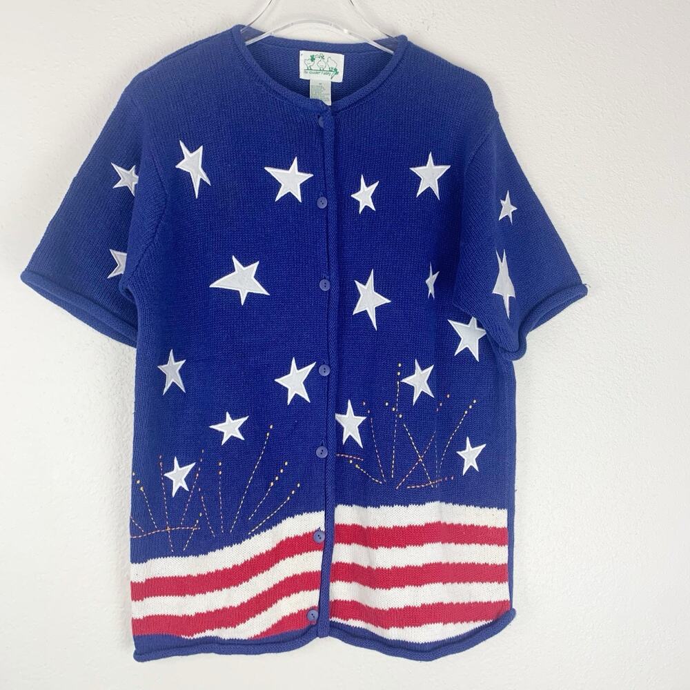 The Quacker Factory Sweater Womens Medium American‎ 4th of July Stars Stripes M